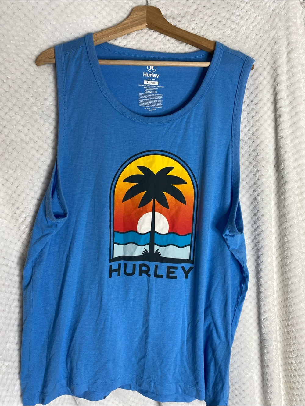 Hurley Blue Sunset Palm Graphic Tank Top